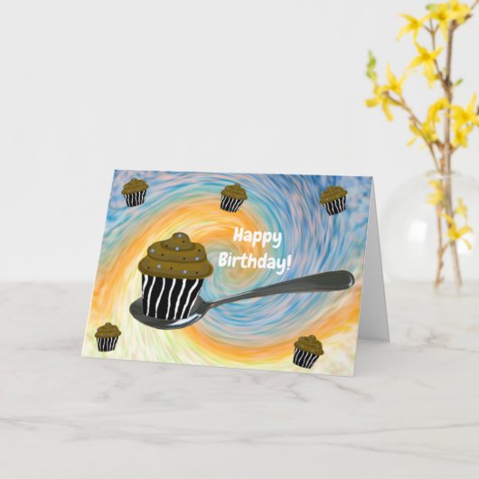 Silver Spoon Cupcake Birthday Kaart (Gele Bloem)
