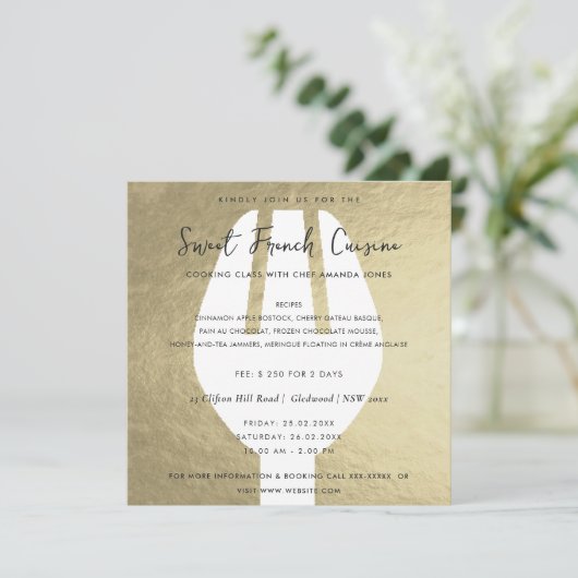 SILVER SPOON FORK COOKING CLASS INVITE SJABLOON KAART (Staand voorkant)