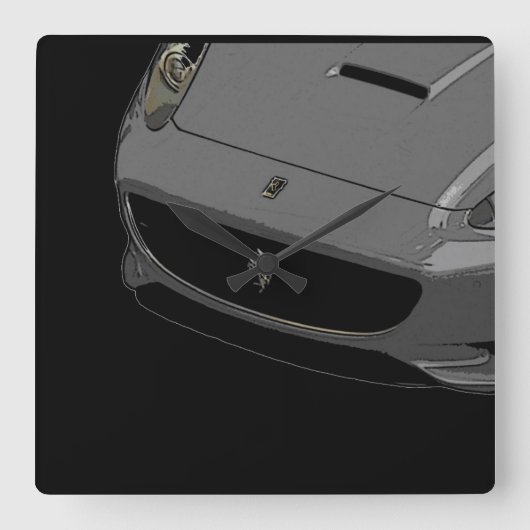 ~Silver Sportscar~ WALLCLOCK, AANGEPAST. Vierkante Klok (Voorkant)