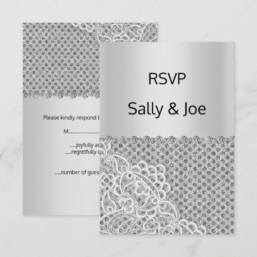 Silver Spot Lace Diamond Wedding Response Kaart (Voorkant / Achterkant)