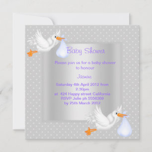 SILVER SPOT STORK BABY SHOWER INVITATIE KAART