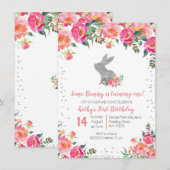 Silver Spring Bunny Verjaardag Bloemen Kaart (Voorkant / Achterkant)