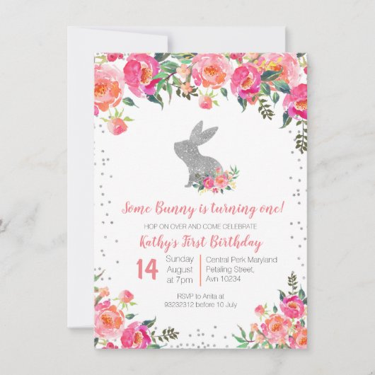 Silver Spring Bunny Verjaardag Bloemen Kaart (Voorkant)