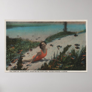 Silver Springs, FL - Vrouw onderwater zwemmen Poster