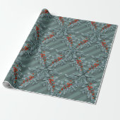 Silver Spruce Red Berries Lattice Gestreept Cadeaupapier (Uitgerold)