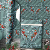 Silver Spruce Red Berries Lattice Gestreept Cadeaupapier