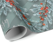 Silver Spruce Red Berries Lattice Vrolijk Kerstfee Cadeaupapier (Rol Hoek)