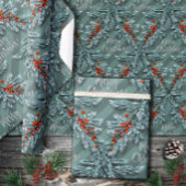 Silver Spruce Red Berries Lattice Vrolijk Kerstfee Cadeaupapier