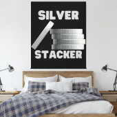 Silver Stacker Silver Squeeze Coin Canvas Wall Art (Insitu (Slaapkamer))