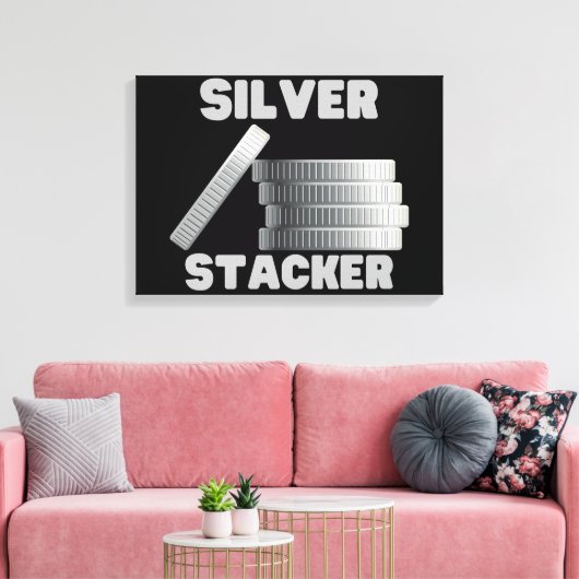 Silver Stacker Silver Squeeze Coin Canvas Wall Art (Insitu (Woonkamer))