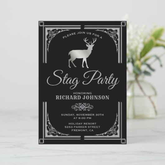 Silver Stag Bachelor Party Uitnodiging (Staand voorkant)