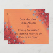 Silver Star Bloemenrood Sinaasappel Save date Brie Aankondigingskaart (Voorkant / Achterkant)