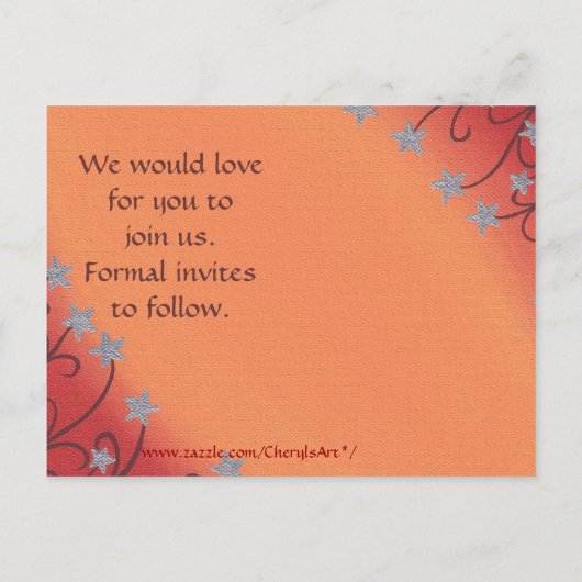 Silver Star Bloemenrood Sinaasappel Save date Brie Aankondigingskaart (Achterkant)