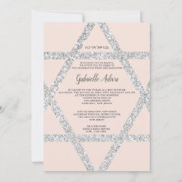 Silver star blush roze hebrew name Bat Mitzvah Kaart