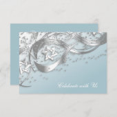 Silver Star Confetti Flourish RSVP Card White (Voorkant / Achterkant)