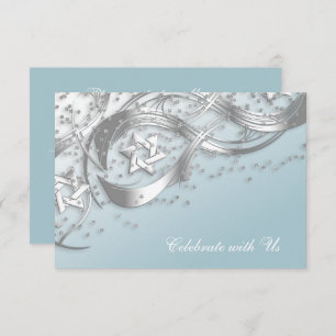 Silver Star Confetti Flourish RSVP Card White