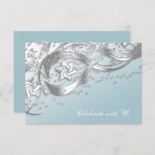 Silver Star Confetti Flourish RSVP Card White (Voorkant / Achterkant)