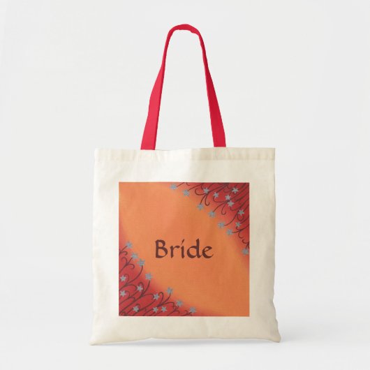 Silver Star Flowers op rode Sinaasappels Canvas ta Tote Bag (Voorkant)