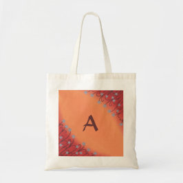 Silver Star Flowers op rood Sinaasappel, Monogram  Tote Bag