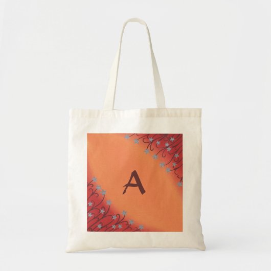 Silver Star Flowers op rood Sinaasappel, Monogram  Tote Bag (Voorkant)