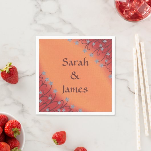 Silver Star Flowers op Sinaasappel bruiloft servet (Insitu)