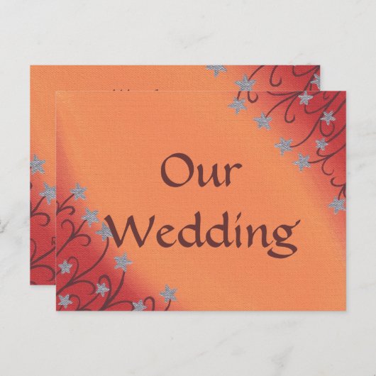 Silver Star Flowers Sinaasappel bruiloft uitnodige Uitnodiging Briefkaart (Voorkant / Achterkant)
