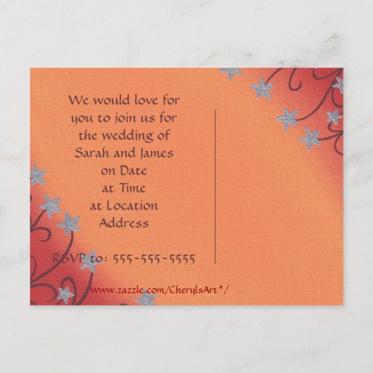 Silver Star Flowers Sinaasappel bruiloft uitnodige Uitnodiging Briefkaart (Achterkant)