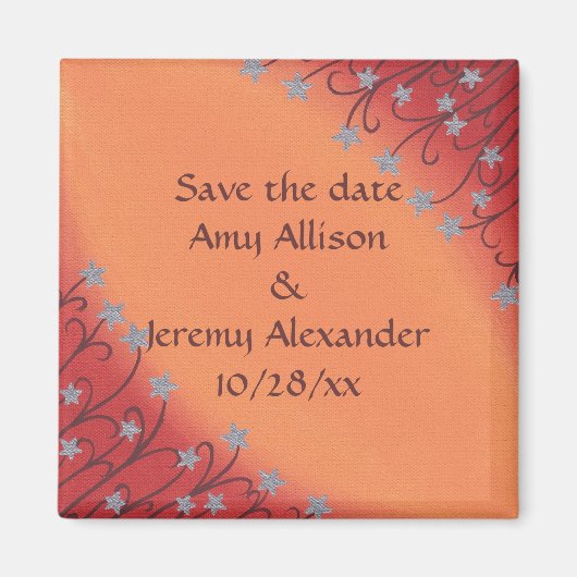 Silver Star Flowers, Sinaasappel Save the date Mag Magneet (Voorkant)