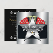 Silver Star Hollywood Typografie Retro Uitnodiging (Voorkant / Achterkant)