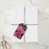 Silver Star Marble Poinsettias Pink Holiday Floral Cadeaulabel (Met Touw)