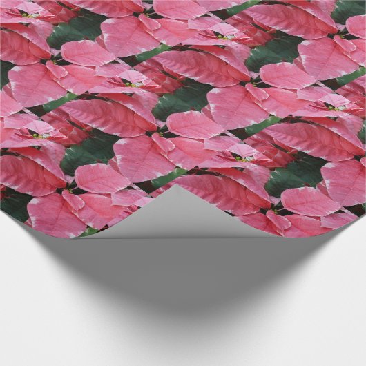 Silver Star Marble Poinsettias Pink Holiday Floral Cadeaupapier (Hoek)