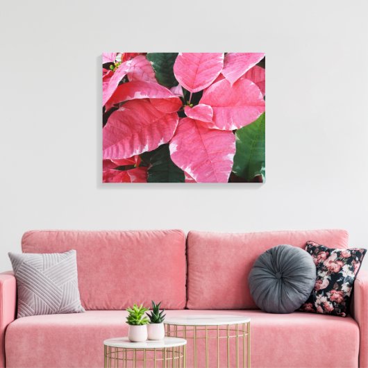 Silver Star Marble Poinsettias Pink Holiday Floral Canvas Afdruk (Insitu (Woonkamer))