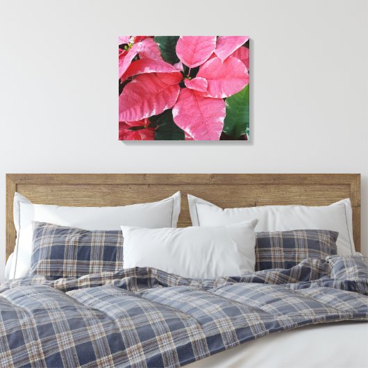 Silver Star Marble Poinsettias Pink Holiday Floral Canvas Afdruk (Insitu (Slaapkamer))