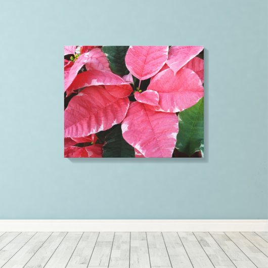 Silver Star Marble Poinsettias Pink Holiday Floral Canvas Afdruk (Insitu (Houten vloer))