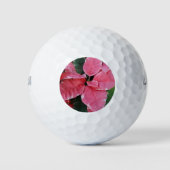Silver Star Marble Poinsettias Pink Holiday Floral Golfballen (Voorkant)