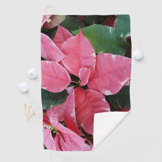 Silver Star Marble Poinsettias Pink Holiday Floral Golfhanddoek (Insitu)