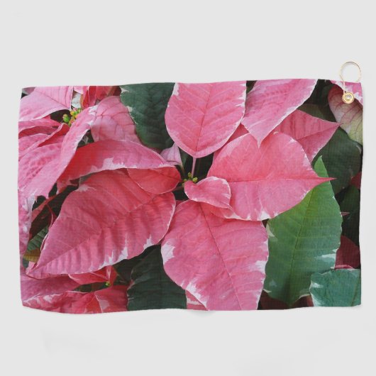 Silver Star Marble Poinsettias Pink Holiday Floral Golfhanddoek (Horizontaal)