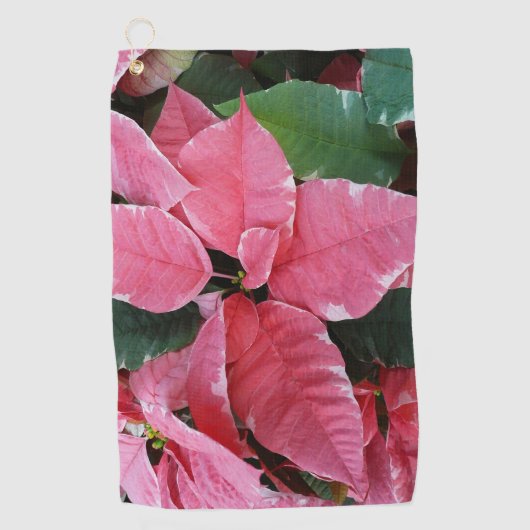 Silver Star Marble Poinsettias Pink Holiday Floral Golfhanddoek (Voorkant)