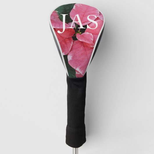 Silver Star Marble Poinsettias Pink Holiday Floral Golfheadcover (Voorkant)