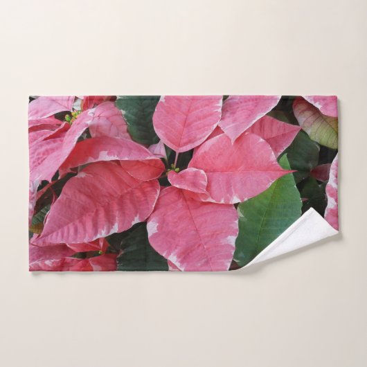 Silver Star Marble Poinsettias Pink Holiday Floral Handdoek (Handdoek)