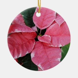 Silver Star Marble Poinsettias Pink Holiday Floral Keramisch Ornament