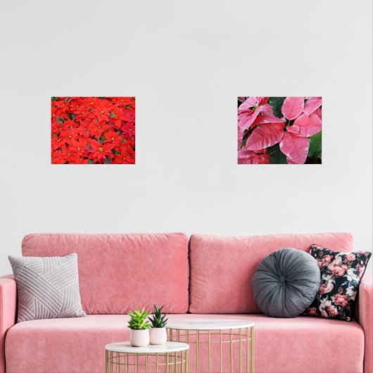 Silver Star Marble Poinsettias Pink Holiday Floral Muurkunst Sets (Woonkamer)