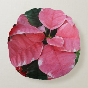 Silver Star Marble Poinsettias Pink Holiday Floral Rond Kussen
