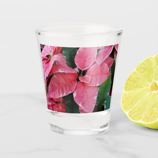 Silver Star Marble Poinsettias Pink Holiday Floral Shot Glas (Voorkant)