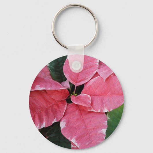 Silver Star Marble Poinsettias Pink Holiday Floral Sleutelhanger (Voorkant)