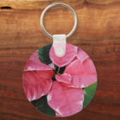 Silver Star Marble Poinsettias Pink Holiday Floral Sleutelhanger (Voorkant)