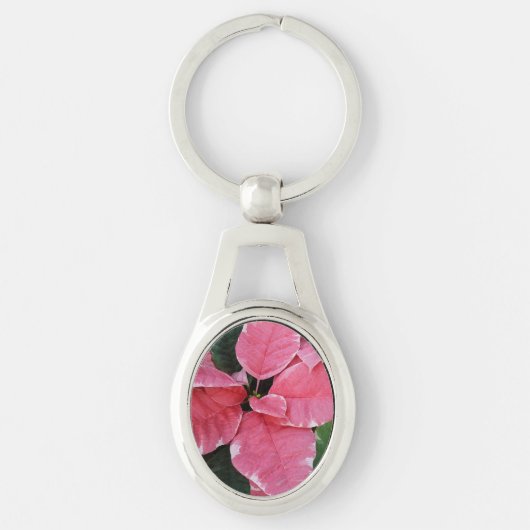 Silver Star Marble Poinsettias Pink Holiday Floral Sleutelhanger (Voorkant)