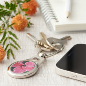 Silver Star Marble Poinsettias Pink Holiday Floral Sleutelhanger (Zijkant)