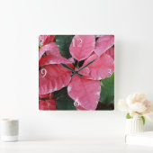 Silver Star Marble Poinsettias Pink Holiday Floral Vierkante Klok (Huis)