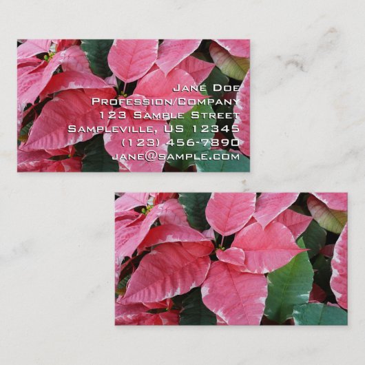 Silver Star Marble Poinsettias Pink Holiday Floral Visitekaartje (Voorkant / Achterkant)